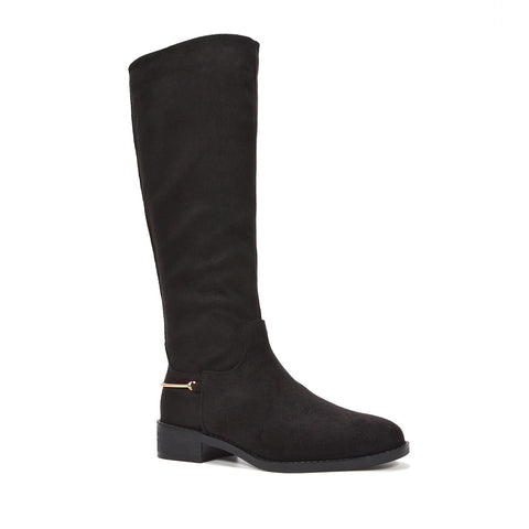 black suede knee high boots low heel