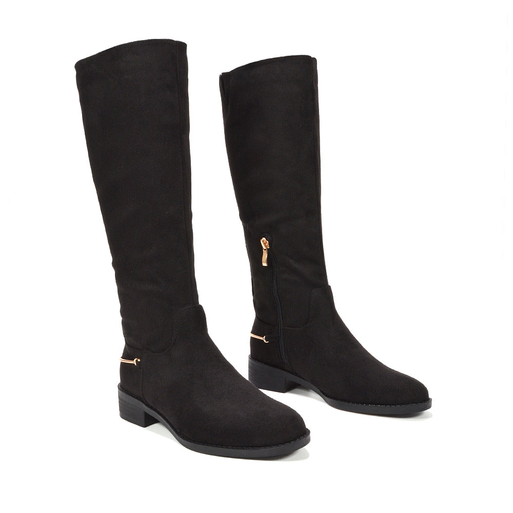 black knee high boots with chunky heel