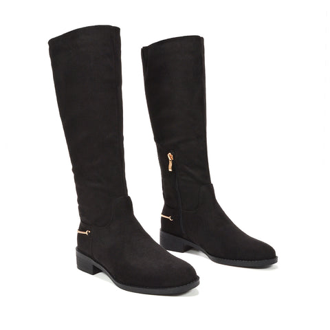 black knee high boots with chunky heel