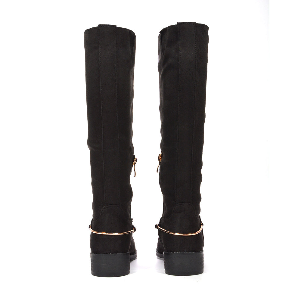 black knee high boots with small heel