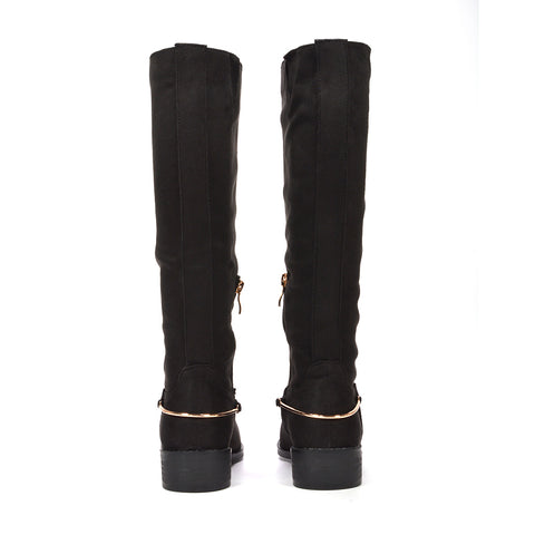 black knee high boots with small heel