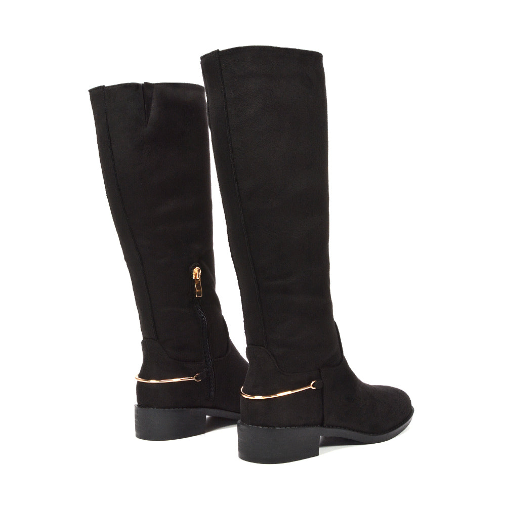 black suede boots with block heel