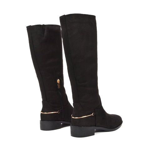 black suede boots with block heel