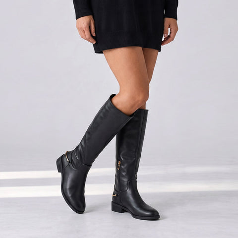 black knee high faux leather boots