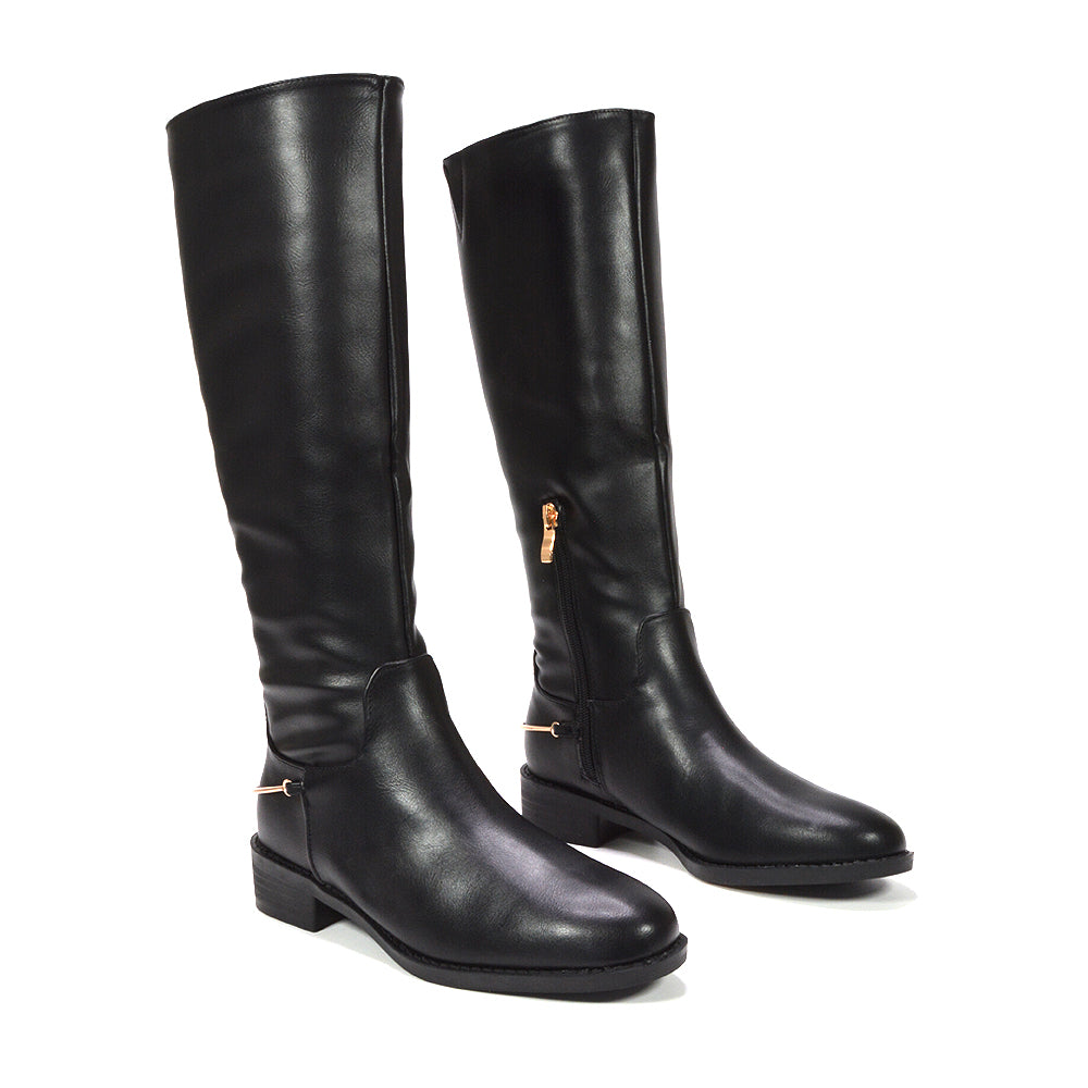black knee high block boots