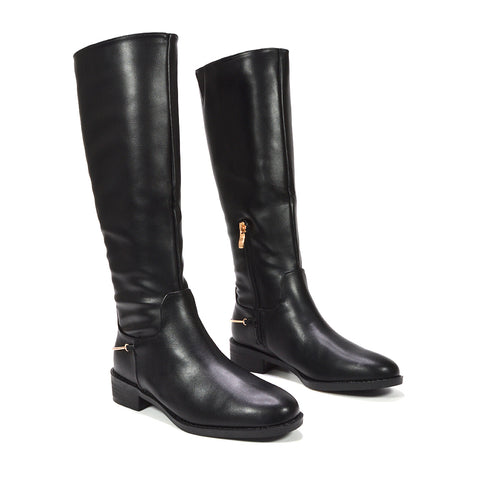 black knee high block boots