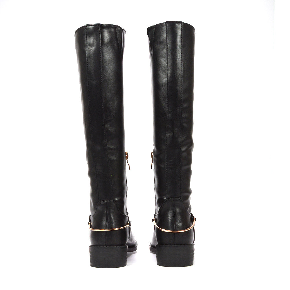 knee high black boots low heel