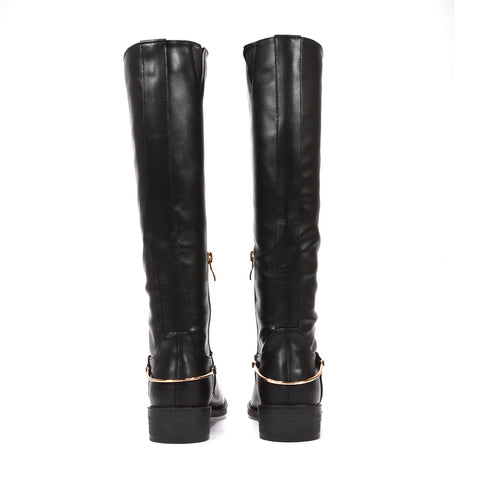 knee high black boots low heel