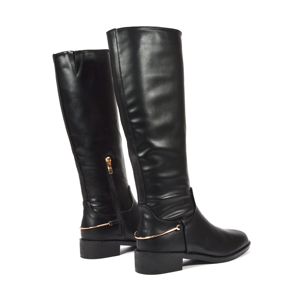 black block heeled knee high boots