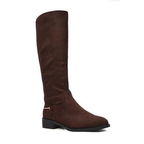 brown faux suede knee high boots