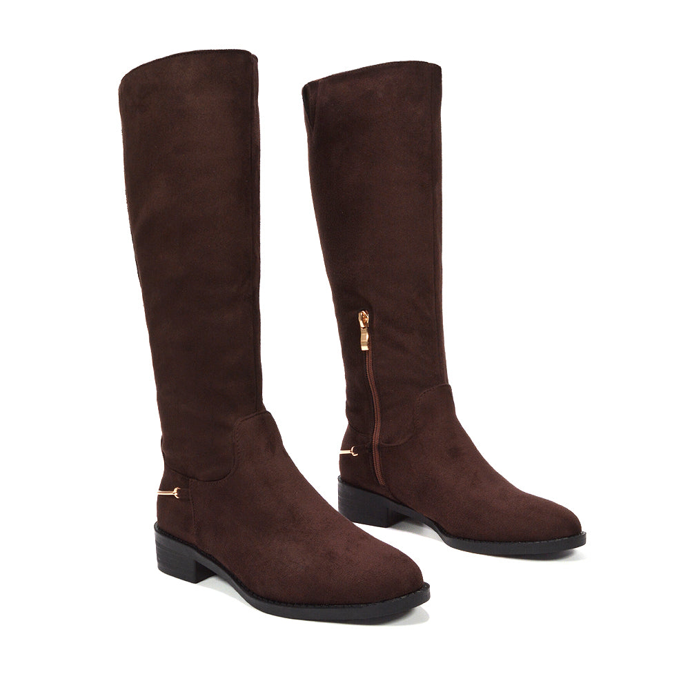 brown biker boots knee high