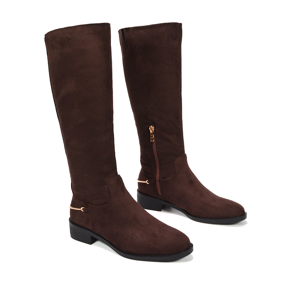brown boots block heel