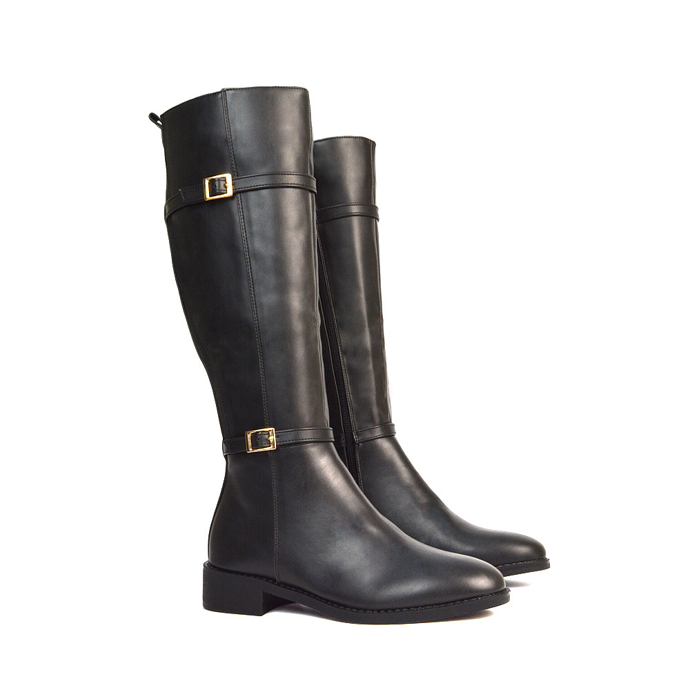 Black Boots, Black Knee High Boots, Black Long Boots, Black Flat Boots