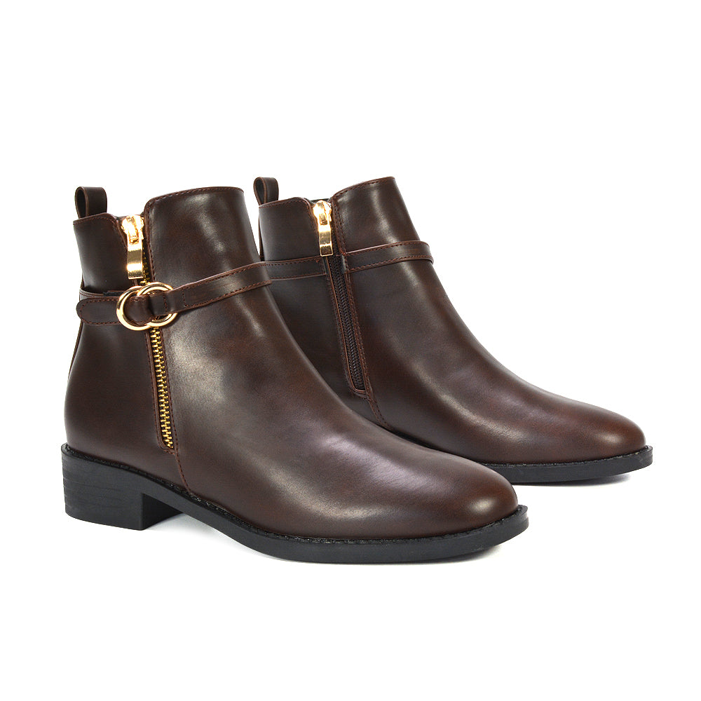 brown ankle boots, Synthetic leather ankle boots, Women's brown synthetic leather ankle boots, Side zipper boots