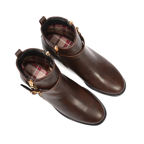 Zipper ankle boots, women's boots, brown flat boots, Casual brown ankle boots with zipper, Round toe boots, Affordable fashion boots, Ankle boots for casual wear