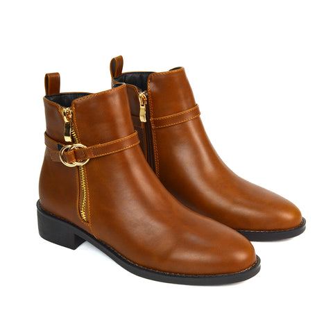 Tan Zip Up Boots, Tan Zip Up Ankle Boots, Women's Chelsea Boots, Ankle Boots