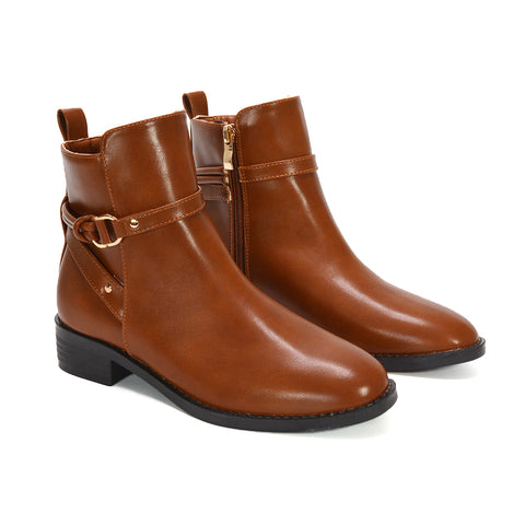 tan ankle boots for women, tan low block heel boots, cold weather boots, boots with side zipper