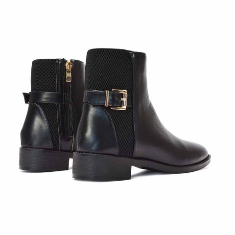 classic black leather boots, black ankle boots for women with elegant buckle design stretchy boots, stretch ankle boots, zip up ankle boots, durable leather booties for work and casual outfits