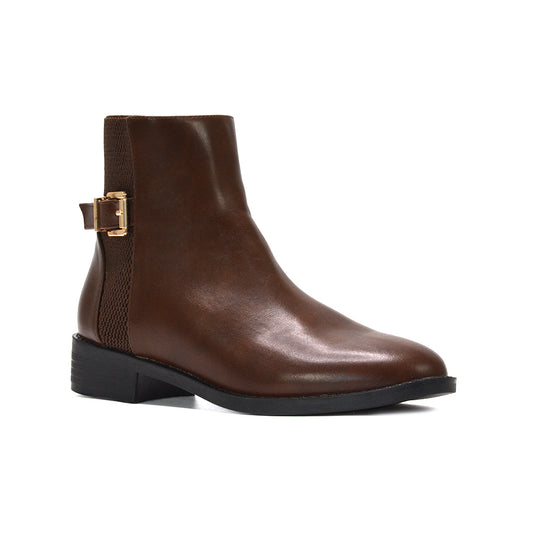 brown chelsea ankle boots, brown block heel ankle boots, chelsea ankle boots, block heel ankle boots, buckle ankle boots, comfortable low-heel ankle boots for everyday wear