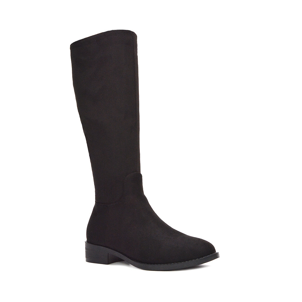 black long boots, black flat knee high boots, long boots, flat knee high boots
