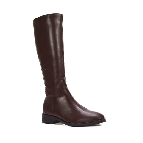 brown long boots, brown flat knee high boots, long boots, flat knee high boots