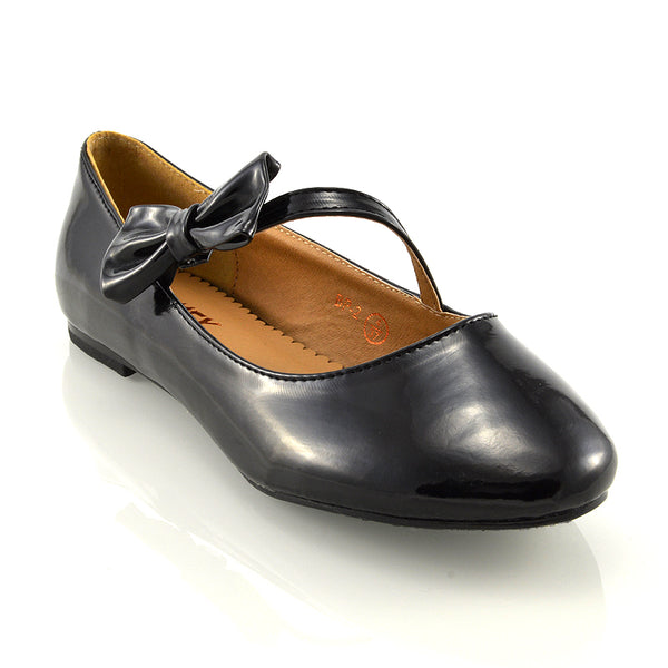 COLETTE FLAT LOW HEEL STRAPPY BOW DETAILING BALLERINA PUMP SHOES PATENT
