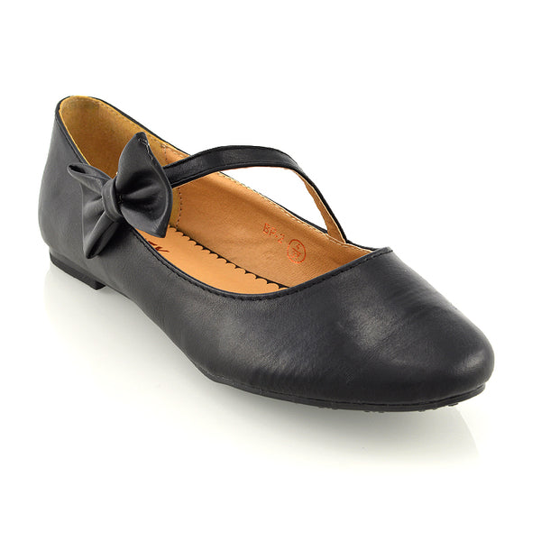 COLETTE FLAT LOW HEEL STRAPPY BOW DETAILING BALLERINA PUMP SHOES PU