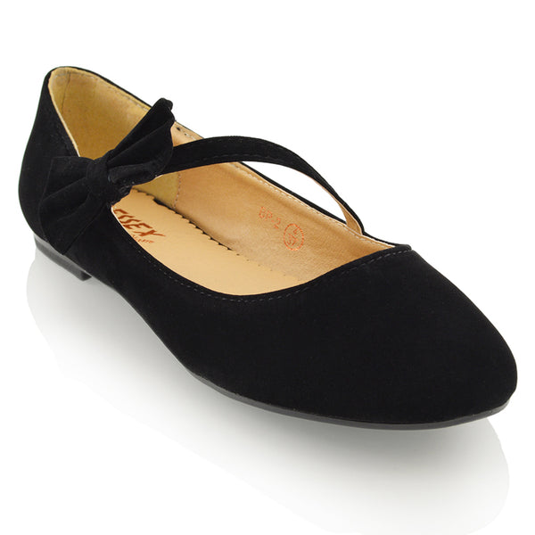 COLETTE FLAT LOW HEEL STRAPPY BOW DETAILING BALLERINA PUMP SHOES FAUX SUEDE