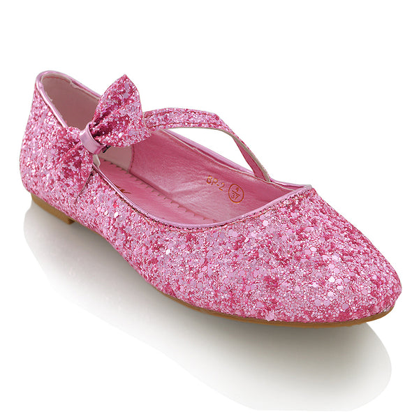 COLETTE FLAT LOW HEEL STRAPPY BOW DETAILING BALLERINA PUMP SHOES GLITTER