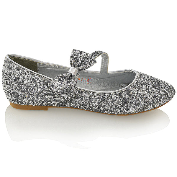 COLETTE FLAT LOW HEEL STRAPPY BOW DETAILING BALLERINA PUMP SHOES GLITTER