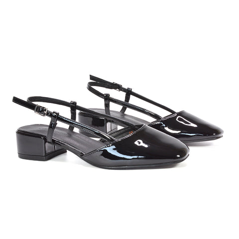 black mid-season slingback sandals, black classic dress shoes for women, black holiday block heel sandals, black versatile low heel footwear
