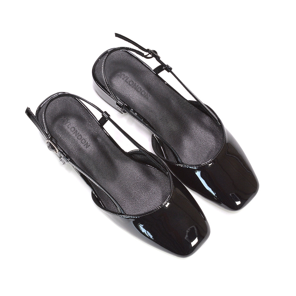 black date night slingback heels, black bridal party low heel shoes, black open-back formal sandals, black elegant work-to-evening heels