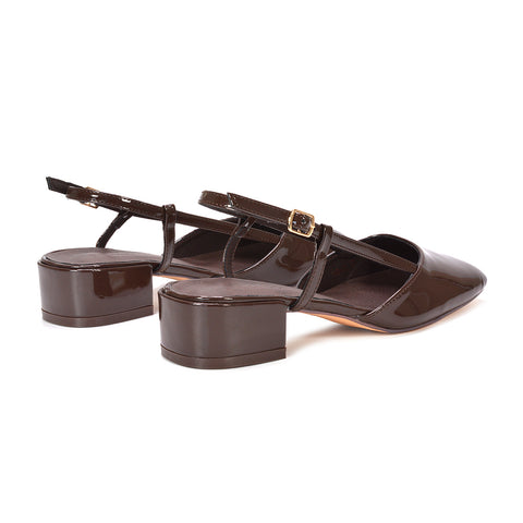 brown strappy low heel party shoes, brown slingback sandals with block heel, comfortable brown block heel sandals, women's brown office block heel shoes