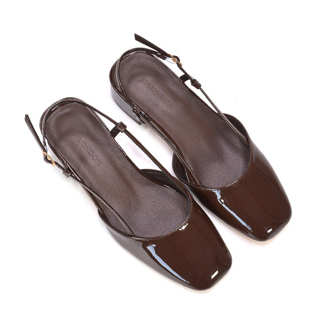 brown square toe court shoes for women, brown low heel wedding guest shoes, brown strappy sandals for special occasions, adjustable brown slingback block heel sandals