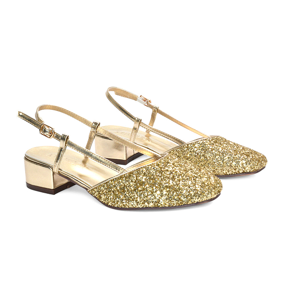 gold low block heels, gold heels, heels, low block heels, Strappy court shoes for weddings, Summer sandals for women