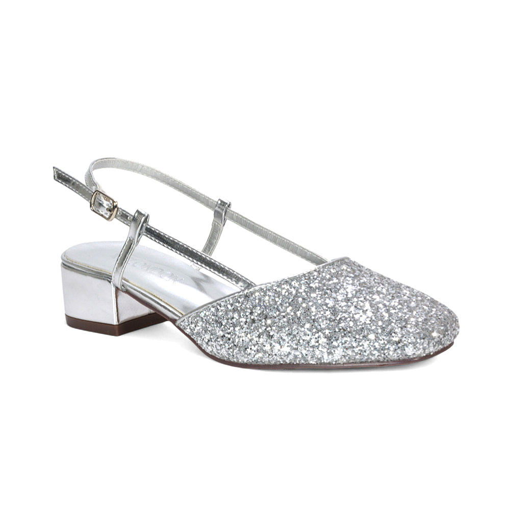 silver block heels, silver court shoes, block heels, court shoes, Evening low heel strappy shoes, Fashionable low block heels