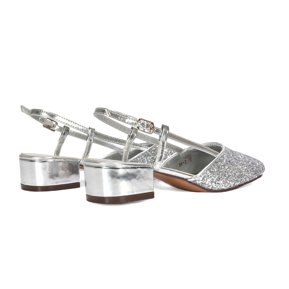 silver bridal heels, silver party heels, bridal heels, party heels, Square toe heels for ladies, Dressy sandals with low heel