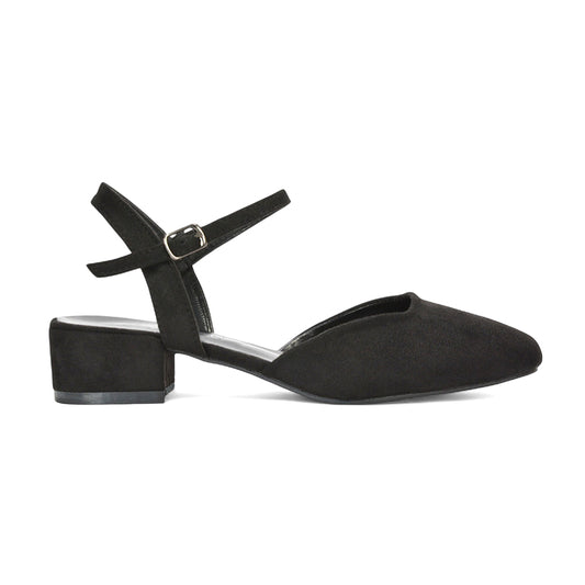women's heels, women's black heels, Comfortable low heel shoes, Elegant ankle strap court shoes