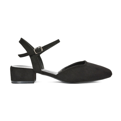 women's heels, women's black heels, Comfortable low heel shoes, Elegant ankle strap court shoes