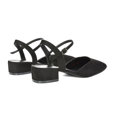 black court shoes, black court heels, court shoes, court heels, Faux suede sandals for women, Women's ankle strap heels, low block heel sandals



