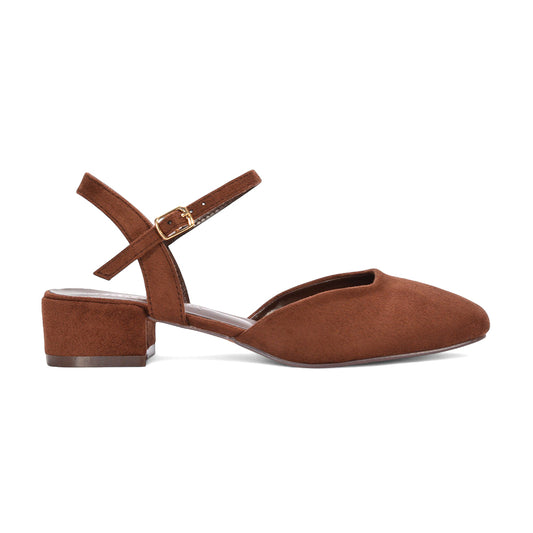 women's heels, women's brown heels, Comfortable low heel shoes, Elegant ankle strap court shoes
