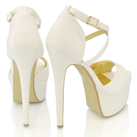 | XY London | White Strappy Heels,White Heels, White High Heels, White Stilettos,White Platform Heels