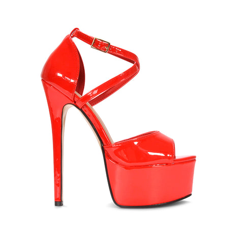 Red Strappy Peep Toe Platform Stiletto High Heels, Women's Red Platform Heels, Red Peep Toe High Heel Sandals, Red Open Toe Platform Sandals