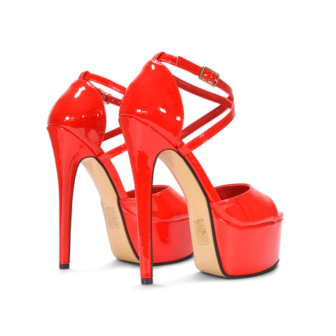 Red Glossy High Heels, Red High Heels for Special Occasions, Comfortable Red Platform Heels, Affordable Red Platform Heels