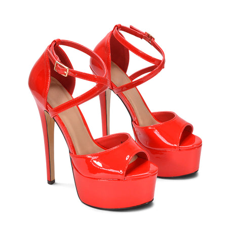 Red Stiletto Sandals for Women, Red Platform Heels with Peep Toe, Red High Heel Sandals for Women