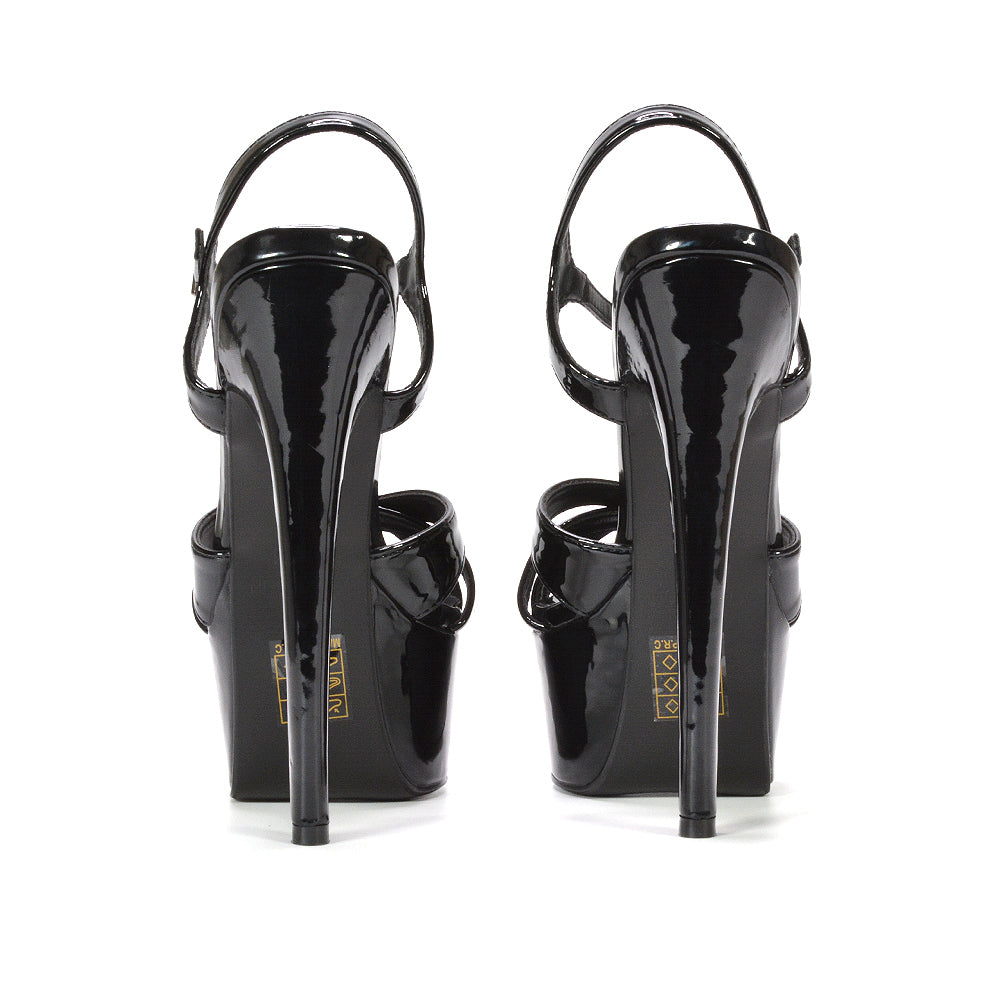 black high heel platform sandals