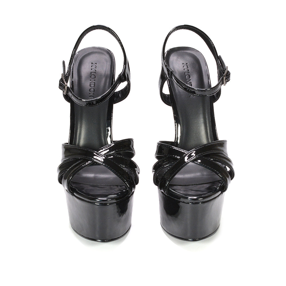 black peep toe platform heels with ankle strap