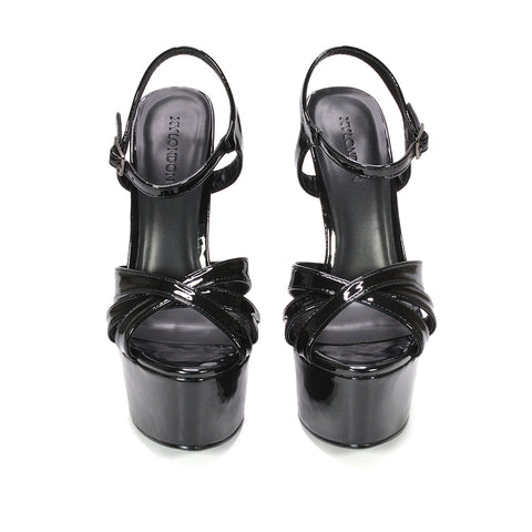 black peep toe platform heels with ankle strap