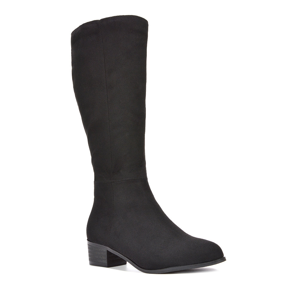 Black knee-high boots with side zipper for women, Black knee-high boots