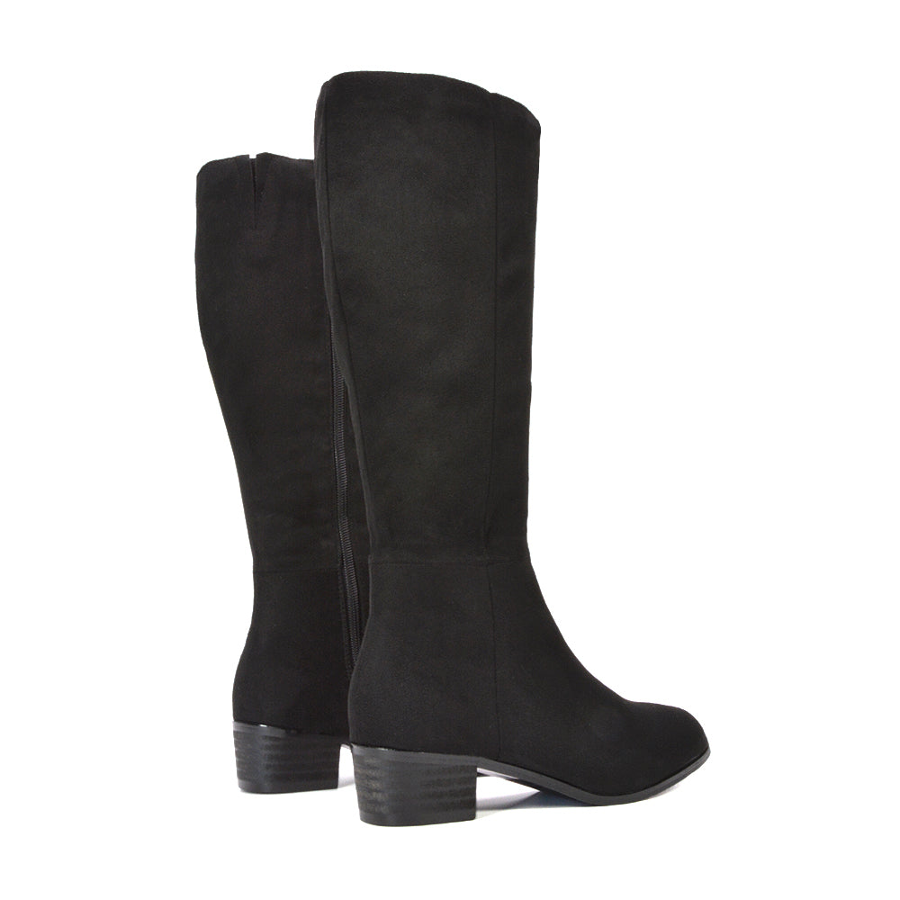 Low heel knee-high boots, Black faux suede boots for fall and winter